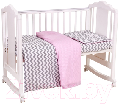 Комплект постельный для малышей Polini Kids Зигзаг (серый/розовый)