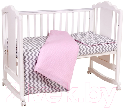 Комплект постельный для малышей Polini Kids Зигзаг (серый/розовый)