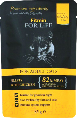 Влажный корм для кошек Fitmin Adult Chicken (24x85г)