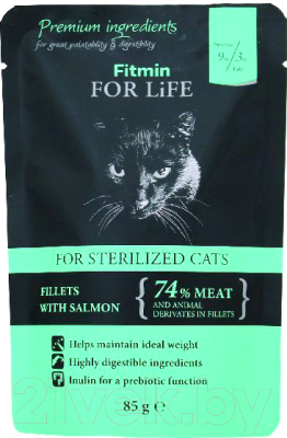 Влажный корм для кошек Fitmin Sterilized Salmon (24x85г)