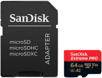 Карта памяти SanDisk Extreme PRO MicroSDXC 64GB + адаптер (SDSQXCU-064G-GN6MA) - 
