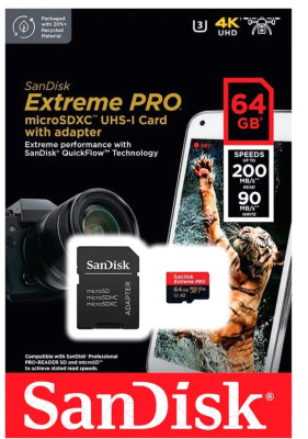 Карта памяти SanDisk Extreme PRO MicroSDXC 64GB + адаптер (SDSQXCU-064G-GN6MA)