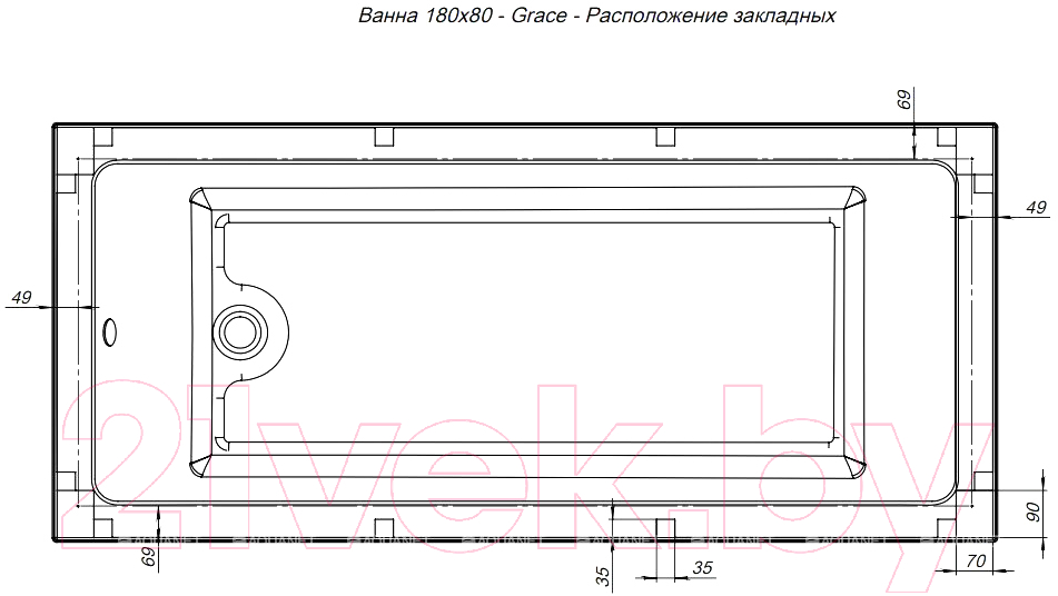 Ванна акриловая Aquanet Grace 180x80