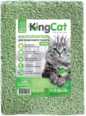 Наполнитель для туалета KingCat Зеленый чай / 00532 (6л/2.4кг)