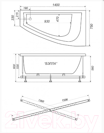 Ванна акриловая Triton Бэлла 140x75 L