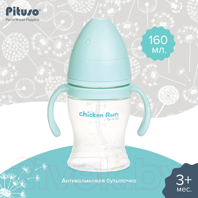 Бутылочка для кормления Pituso Антиколики. Широкое горло с ручками / 99000 (160мл, голубой)