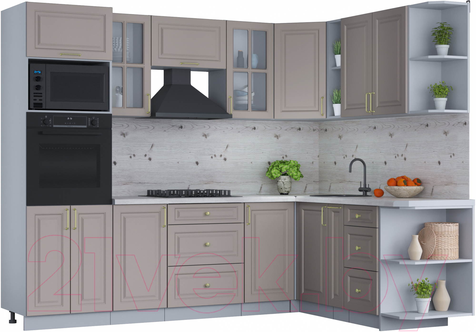 Кухонный гарнитур Interline Мила Шато 1.88x2.6 ВТ правая (луна/луна/бискайская сосна)