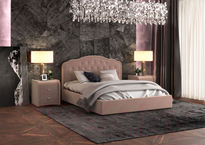 Двуспальная кровать Bravo Мебель Селин Стандарт с ПМ 160x200 (пудра с пуговицами)