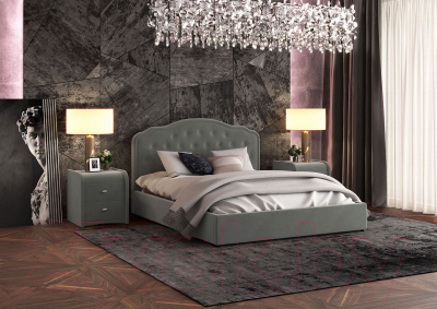 Двуспальная кровать Bravo Мебель Селин Стандарт с металлокаркасом 160x200 (холодный-серый с пуговицами)
