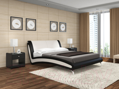 Двуспальная кровать Bravo Мебель Альта с ПМ 160x200 (Santorini 0402 белый/0401 черный)