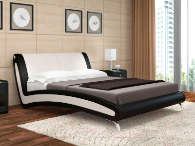 Двуспальная кровать Bravo Мебель Альта с ПМ 160x200 (Santorini 0428 бежевый/0429 шоколад)