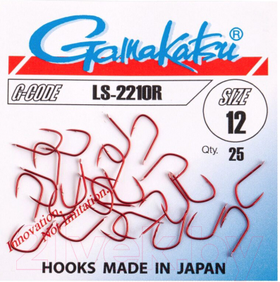 Набор крючков рыболовных Gamakatsu LS-2210R Hooks Red №12 / 147537-012 (25шт)