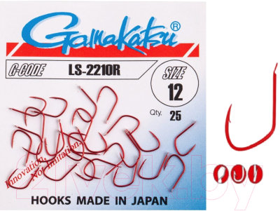 Набор крючков рыболовных Gamakatsu LS-2210R Hooks Red №12 / 147537-012 (25шт)