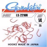 Набор крючков рыболовных Gamakatsu LS-2210R Hooks Red №14 / 147537-014 (25шт) - 