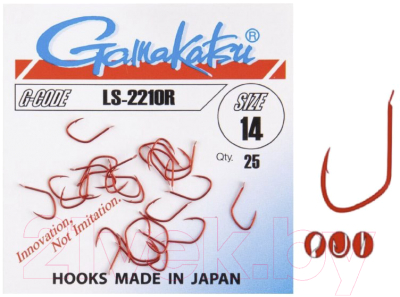 Набор крючков рыболовных Gamakatsu LS-2210R Hooks Red №14 / 147537-014 (25шт)