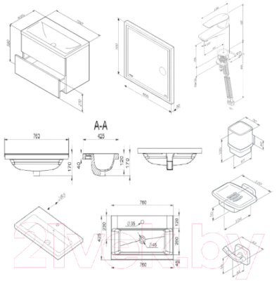 Комплект мебели для ванной AM.PM Gem BK90GM (черный)