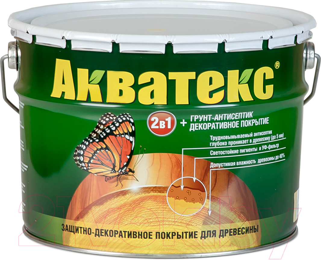 Защитно-декоративный состав Акватекс 2в1 (9л, орегон) — фото 1