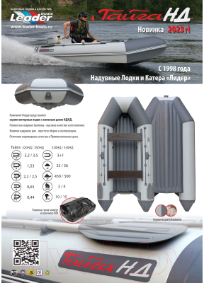 Надувная лодка Leader Boats Тайга НД-320 / 4282022 (серый)