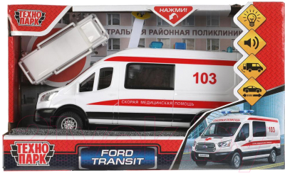 Автомобиль игрушечный Технопарк Ford Transit Скорая / TRANSITVAN-16PLAMB-WH