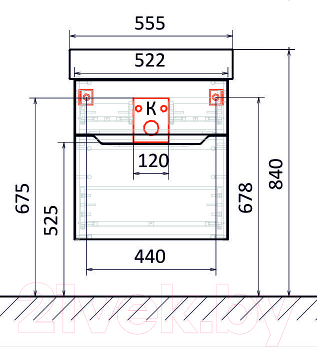 Тумба под умывальник Raval Brik 55 / Brk.01.55/P/W/RL