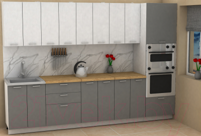 Готовая кухня Eligard Lion 3.0 (белый структурный/дымчатый алмаз/дуб бунратти)