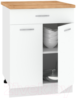 Шкаф-стол кухонный Кортекс-мебель Корнелия Лира НШ60р1ш (белый/дуб бунратти)
