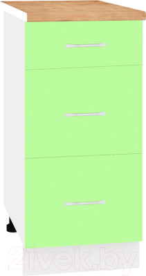 Шкаф-стол кухонный Кортекс-мебель Корнелия Лира НШ40р3ш (зеленый/дуб бунратти)