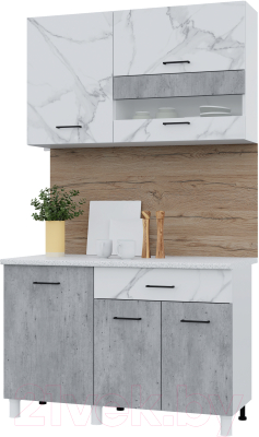 Готовая кухня Горизонт Мебель Trend 1200 (мрамор арктик/бетон грей)