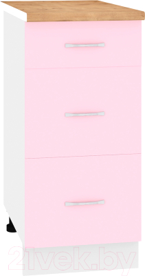Шкаф-стол кухонный Кортекс-мебель Корнелия Лира НШ40р3ш (розовый/дуб бунратти)