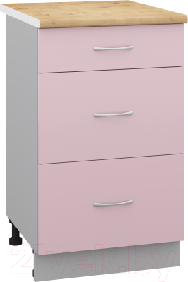Шкаф-стол кухонный Кортекс-мебель Корнелия Лира НШ50р3ш (розовый/дуб бунратти)