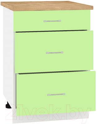 Шкаф-стол кухонный Кортекс-мебель Корнелия Лира НШ60р3ш (зеленый/дуб бунратти)