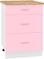 Шкаф-стол кухонный Кортекс-мебель Корнелия Лира НШ60р3ш (розовый/дуб бунратти) - 
