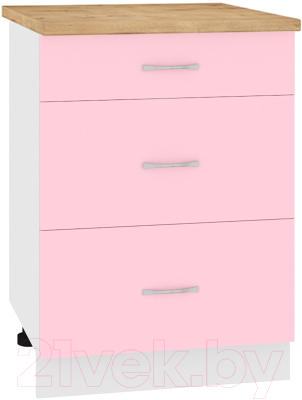 Шкаф-стол кухонный Кортекс-мебель Корнелия Лира НШ60р3ш (розовый/дуб бунратти)