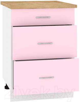 Шкаф-стол кухонный Кортекс-мебель Корнелия Лира НШ60р3ш (розовый/дуб бунратти)