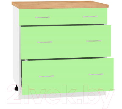 Шкаф-стол кухонный Кортекс-мебель Корнелия Лира НШ80р3ш (зеленый/дуб бунратти)