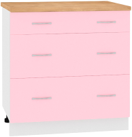 Шкаф-стол кухонный Кортекс-мебель Корнелия Лира НШ80р3ш (розовый/дуб бунратти) - 