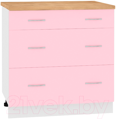 Шкаф-стол кухонный Кортекс-мебель Корнелия Лира НШ80р3ш (розовый/дуб бунратти)