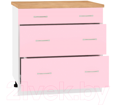 Шкаф-стол кухонный Кортекс-мебель Корнелия Лира НШ80р3ш (розовый/дуб бунратти)