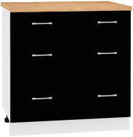 Шкаф-стол кухонный Кортекс-мебель Корнелия Лира НШ80р3ш (черный/дуб бунратти) - 