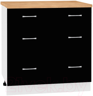 Шкаф-стол кухонный Кортекс-мебель Корнелия Лира НШ80р3ш (черный/дуб бунратти)