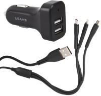 Зарядное устройство автомобильное Usams U35 C13 + кабель 3в1 / NTU35YTSC13TZ (черный) - 