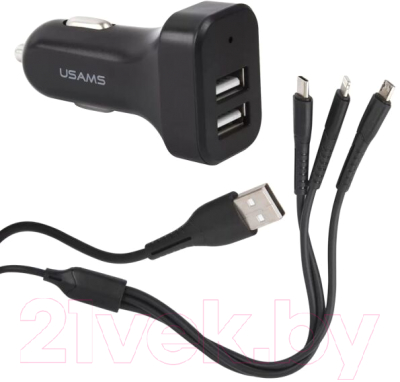 Зарядное устройство автомобильное Usams U35 C13 + кабель 3в1 / NTU35YTSC13TZ (черный)