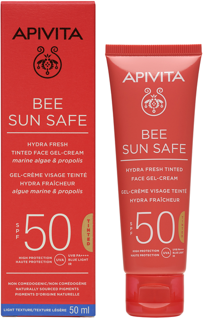 Крем солнцезащитный Apivita Bee Sun Safe SPF50 Увлажняющий освежающий крем-гель с тоном (50мл) — фото 2
