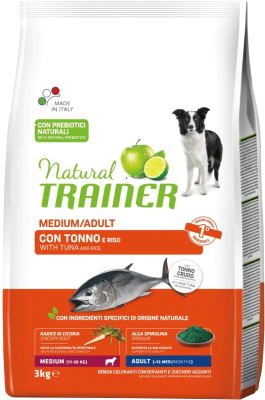 Сухой корм для собак Trainer Natural для средних пород с рыбой, рисом и морскими водорослями (3кг)