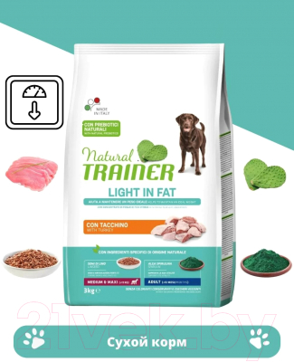 Сухой корм для собак Trainer Natural для сред. и крупных пород с избыточным весом с индейкой (12кг)