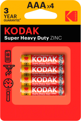 Комплект батареек Kodak Super Heavy Duty Zinc AAA R03 4BL (4шт)