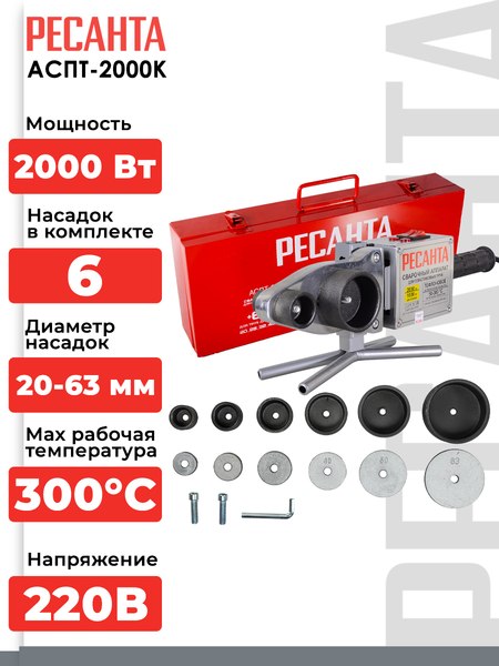 Паяльник для полипропиленовых труб Ресанта АСПТ-2000К (65/135)
