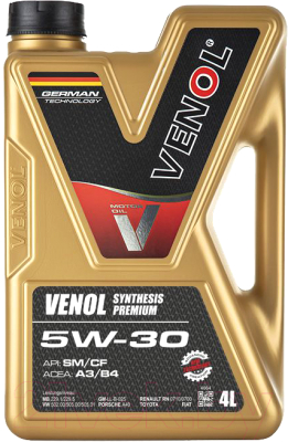 Моторное масло Venol Synthesis Premium 5W30 SM/CF GF-4 A3/B4 / 008004 (4л)