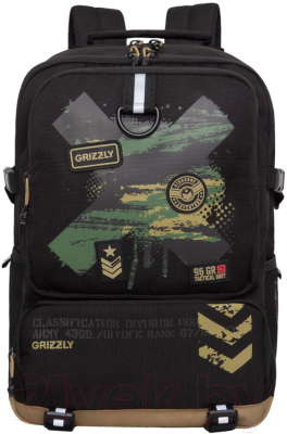 Школьный рюкзак Grizzly RB-357-1 (черный/коричневый)