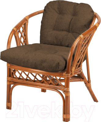 Кресло садовое Мир Ротанга Delhi 01/17В с подушкой (коньяк/коричневый)